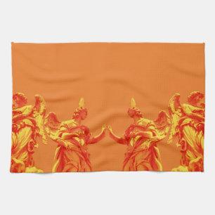 Oranje digitale kleurenkunst met beeldhouwwerken theedoek