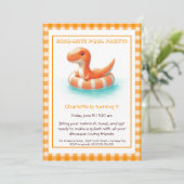 Oranje Dino-Mite Verjaardag Pool Party Uitnodiging (Staand voorkant)