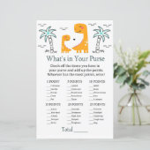 Oranje Dino Wat zit er in je handtas baby shower (Staand voorkant)