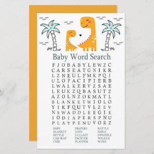 Oranje Dinosaur Baby shower Word Search Game