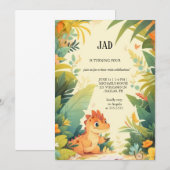 oranje dinosaurus verjaardagsuitnodiging kaart (Voorkant / Achterkant)