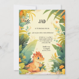 oranje dinosaurus verjaardagsuitnodiging kaart
