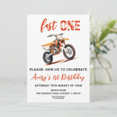 Oranje Dirt Bike 1e Verjaardagsuitnodiging Kaart (Staand voorkant)