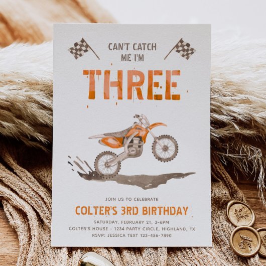 Oranje Dirt Bike verjaardagsuitnodiging Kaart