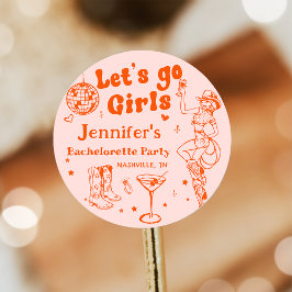 Oranje Disco Cowgirl Rodeo Bachelorette Feestje Ronde Sticker