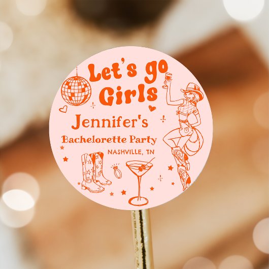 Oranje Disco Cowgirl Rodeo Bachelorette Party Ronde Sticker