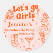 Oranje Disco Cowgirl Rodeo Bachelorette Party Ronde Sticker (Voorkant)