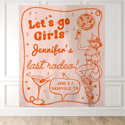 Oranje Disco Cowgirl Rodeo Bachelorette Weekend Wandkleed