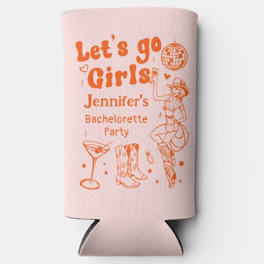 Oranje Disco Rodeo Cowgirl Bachelorette Koeler (Voorkant)