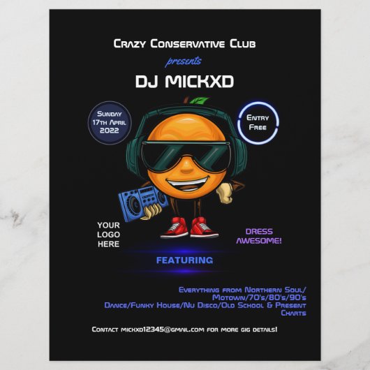 Oranje DJ-muziek- en dansgigflyer Flyer (Voorkant)