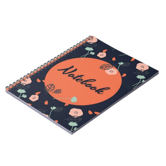 Oranje & Donkerblauw Bloemen Notitieboek (Linkerzijde)