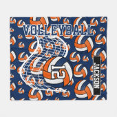Oranje, donkerblauw en wit Volleybalpatroon Fleece Deken (Voorkant (Horizontaal))
