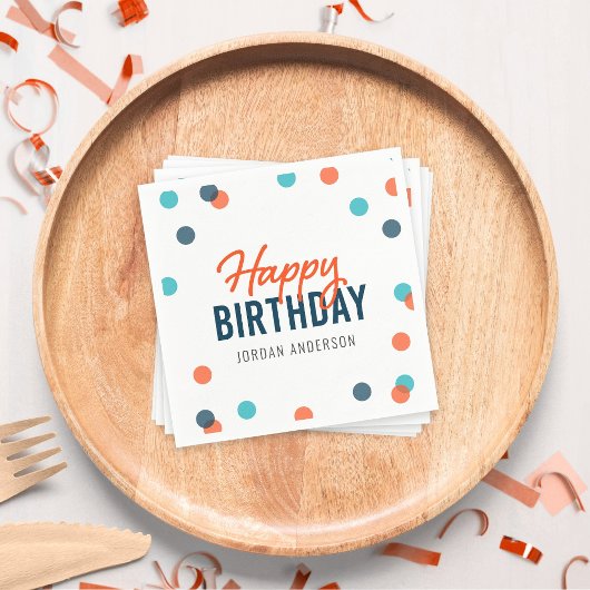 Oranje donkerblauwe Confetti Happy Birthday Servet