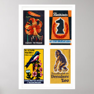 Oranje & Donkerblauwe Luciferdoosjes Labels Raster Poster