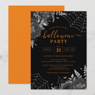Oranje Donkere Griezelige Bloem Cobwebs Halloween Kaart