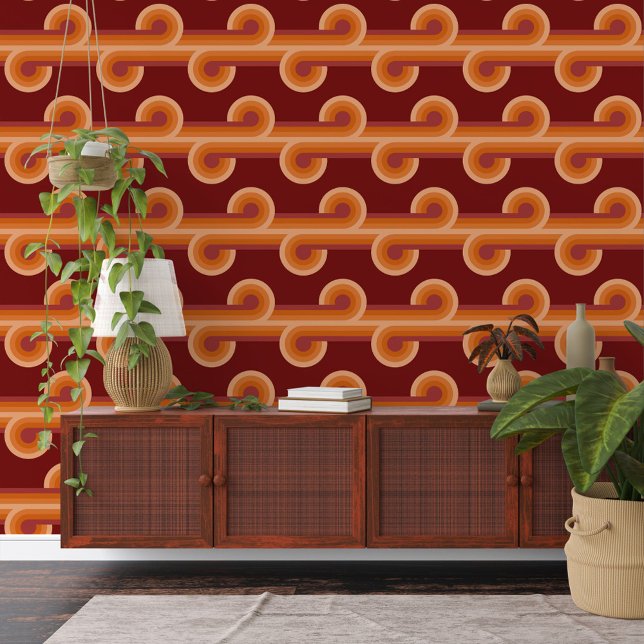 Oranje donkere maroon rode cirkels golven lijnen p behang (Creator heeft geüpload)