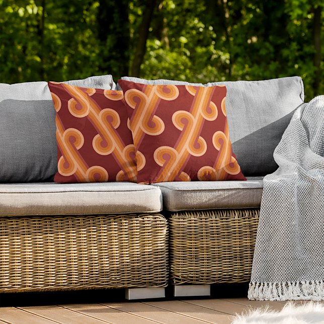 Oranje donkere maroon rode retro cirkels kunstpatr buitenkussen (Creator heeft geüpload)