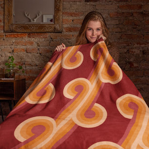 Oranje donkere maroon rode retro cirkels kunstpatr fleece deken