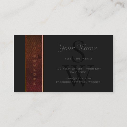 Oranje donkergrijze kleuren met zwarte Initialen Visitekaartje (Achterkant)