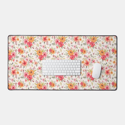 Oranje Doodle Garden Flower Pattern Bureaumat (Keyboard & Muis)