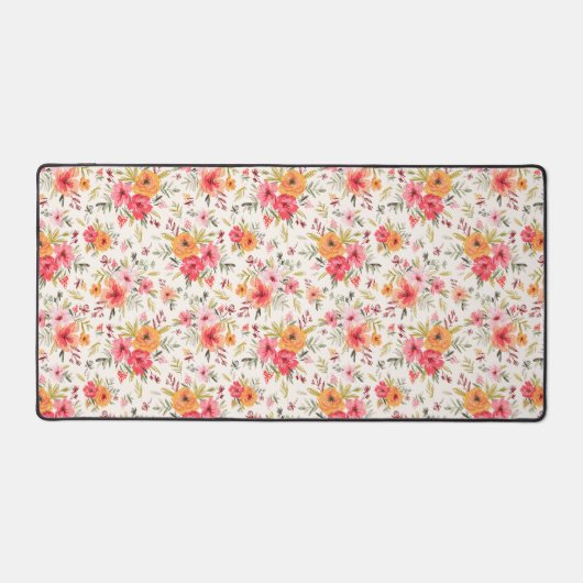 Oranje Doodle Garden Flower Pattern Bureaumat (Voorkant)