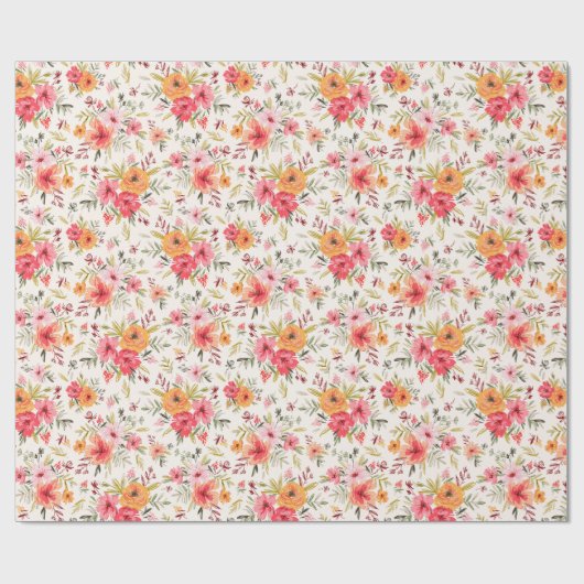 Oranje Doodle Garden Flower Pattern Cadeaupapier (Vlak)