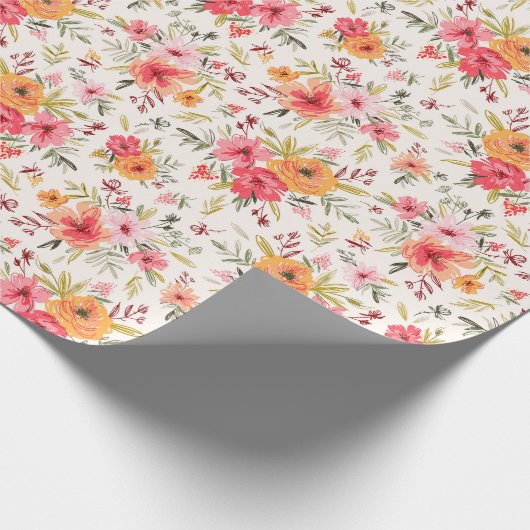 Oranje Doodle Garden Flower Pattern Cadeaupapier (Hoek)