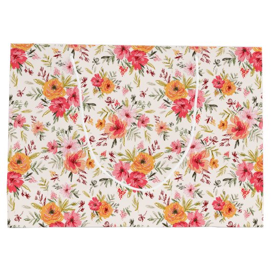 Oranje Doodle Garden Flower Pattern Groot Cadeauzakje (Achterkant)