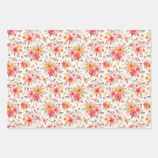 Oranje Doodle Garden Flower Pattern Inpakpapier Vel (Voorkant 3)