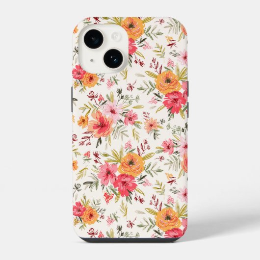 Oranje Doodle Garden Flower Pattern iPhone Hoesje (Achterkant)