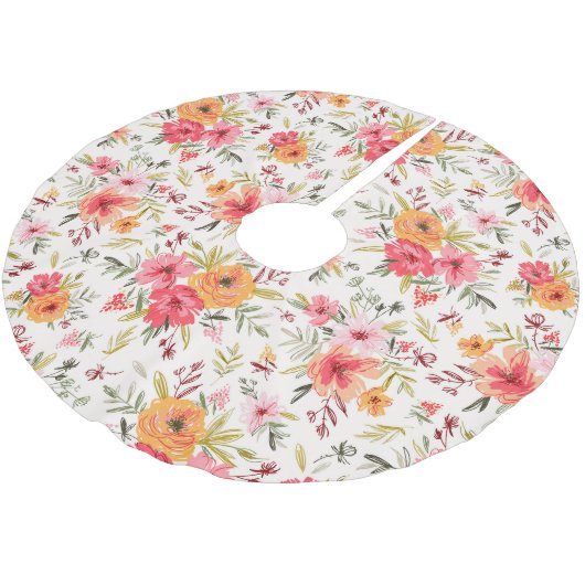 Oranje Doodle Garden Flower Pattern Kerstboom Rok (Gekanteld)