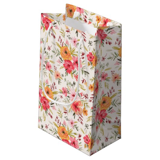 Oranje Doodle Garden Flower Pattern Klein Cadeauzakje (Achterkant Gekanteld)