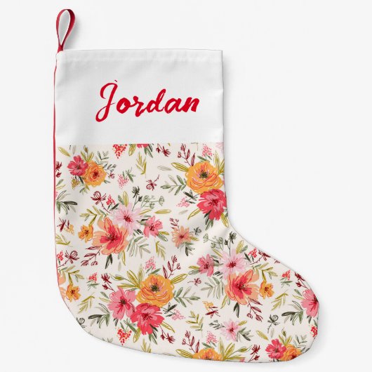 Oranje Doodle Garden Flower Pattern Kleine Kerstsok (Voorkant)