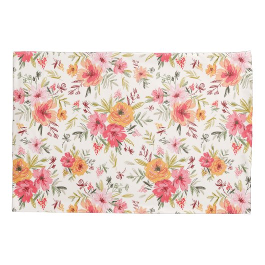 Oranje Doodle Garden Flower Pattern Kussensloop (Achterkant)