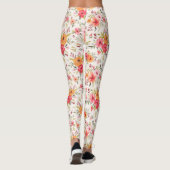 Oranje Doodle Garden Flower Pattern Leggings (Achterkant)