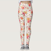 Oranje Doodle Garden Flower Pattern Leggings (Voorkant)