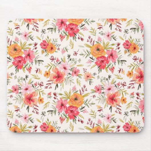 Oranje Doodle Garden Flower Pattern Muismat (Voorkant)