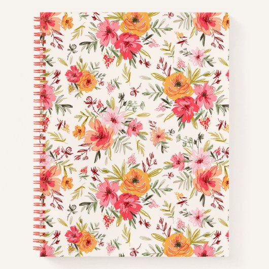 Oranje Doodle Garden Flower Pattern Notitieboek (Voorkant)