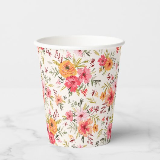 Oranje Doodle Garden Flower Pattern Papieren Bekers (Voorkant)