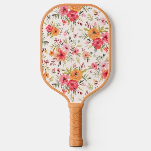 Oranje Doodle Garden Flower Pattern Pickleball Paddle (Voorkant)