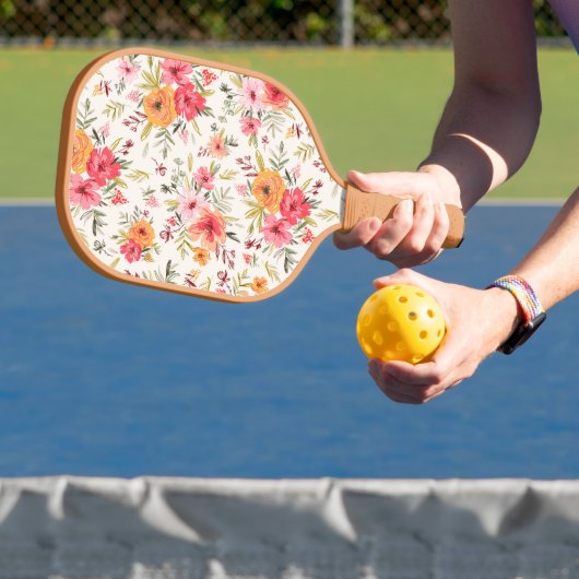 Oranje Doodle Garden Flower Pattern Pickleball Paddle (Insitu)
