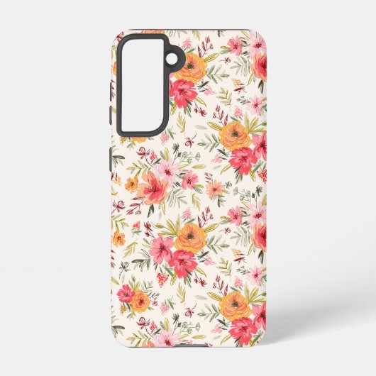 Oranje Doodle Garden Flower Pattern Samsung Galaxy Hoesje (Achterkant)