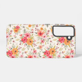 Oranje Doodle Garden Flower Pattern Samsung Galaxy Hoesje (Achterkant horizontaal)