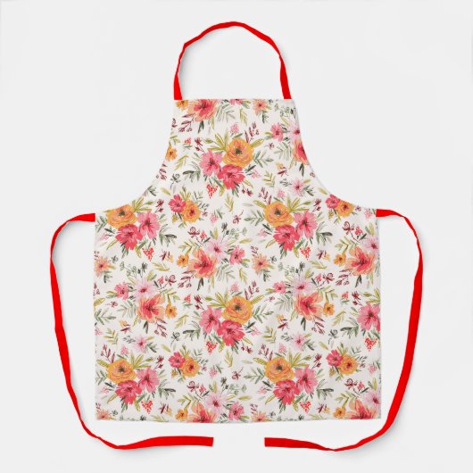 Oranje Doodle Garden Flower Pattern Schort (Voorkant)