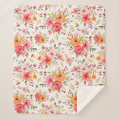 Oranje Doodle Garden Flower Pattern Sherpa Deken (Voorkant)