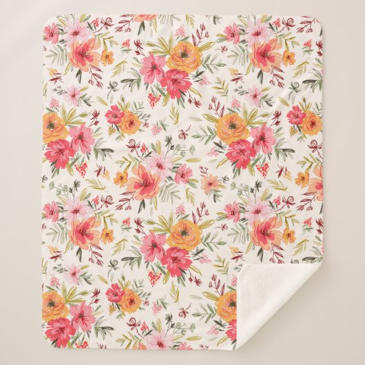 Oranje Doodle Garden Flower Pattern Sherpa Deken (Voorkant)