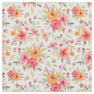Oranje Doodle Garden Flower Pattern Stof