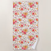 Oranje Doodle Garden Flower Pattern Strandlaken (Voorkant)