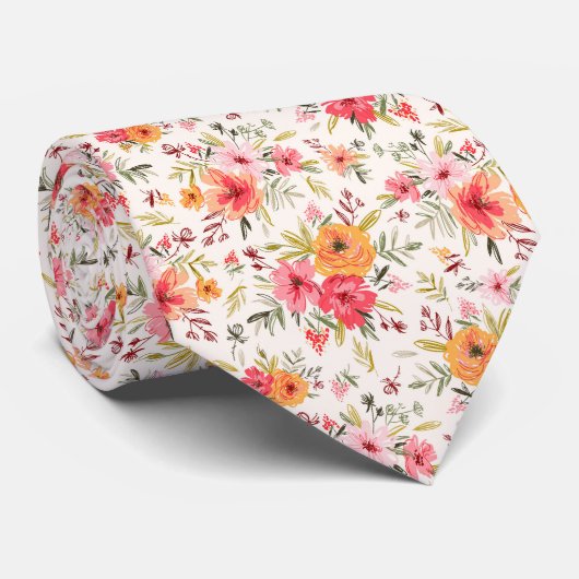 Oranje Doodle Garden Flower Pattern Stropdas (Opgerold)