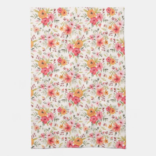Oranje Doodle Garden Flower Pattern Theedoek (Verticaal)